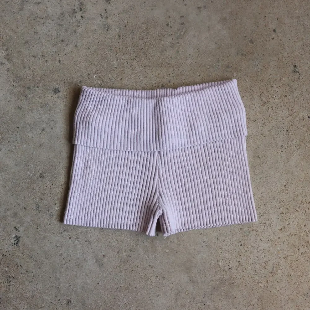 Y2K Charlotte Russe Baby Pink Ribbed Fold Over Mini Shorts XL Low Rise Lounge